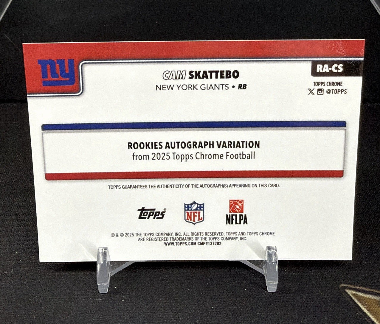 2025 Topps Chrome Cam Skattebo Gold Wave Rookie On Card Autograph /50 On Card🔥
