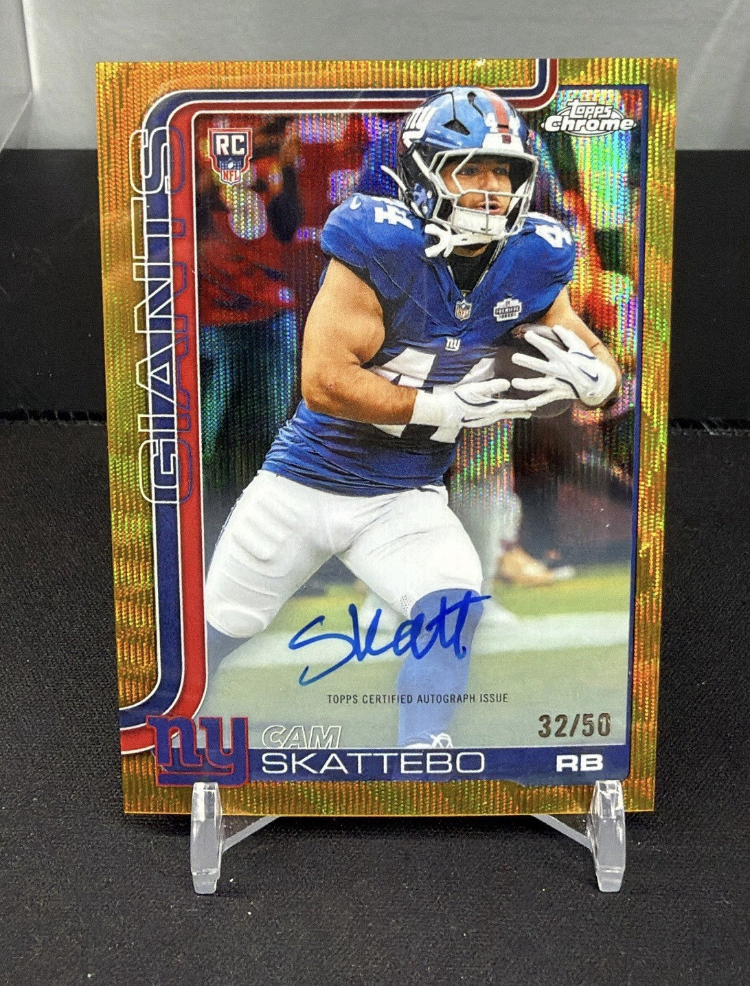2025 Topps Chrome Cam Skattebo Gold Wave Rookie On Card Autograph /50 On Card🔥