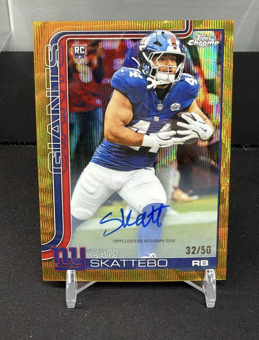 2025 Topps Chrome Cam Skattebo Gold Wave Rookie On Card Autograph /50 On Card🔥