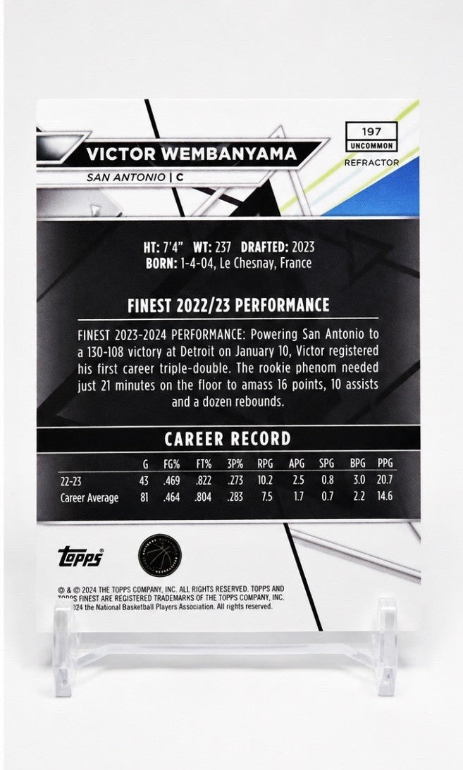 2023-24 Topps Finest - Uncommon Victor Wembanyama #197 Refractor (RC) Spurs SP