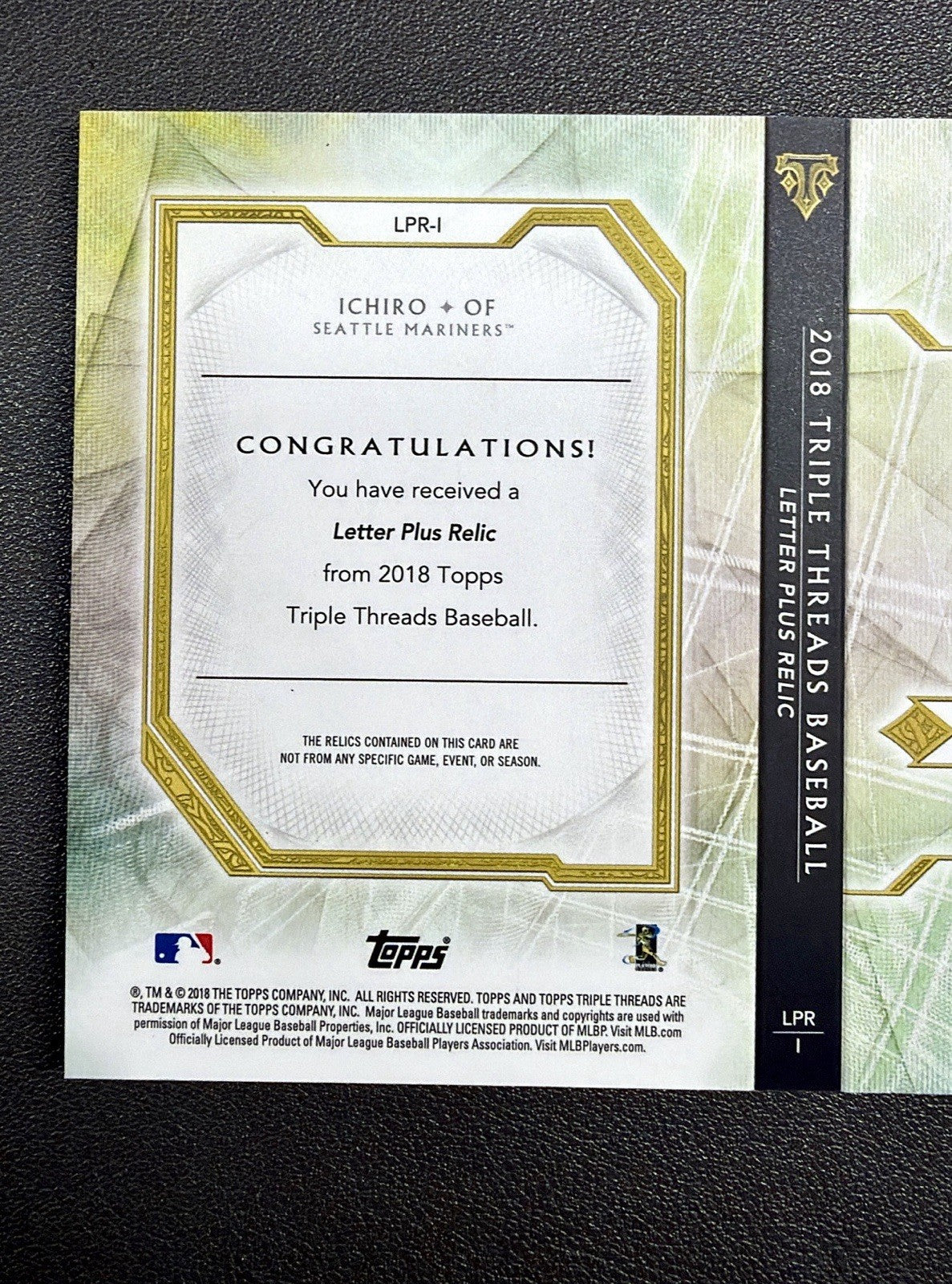 2018 Topps Triple Threads Ichiro Letter Plus Relic Booklet 1/1 Game Used Patch