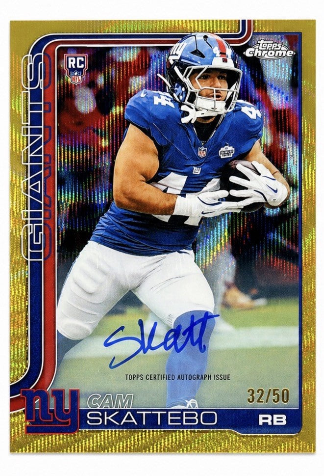 2025 Topps Chrome Cam Skattebo Gold Wave Rookie On Card Autograph /50 On Card🔥