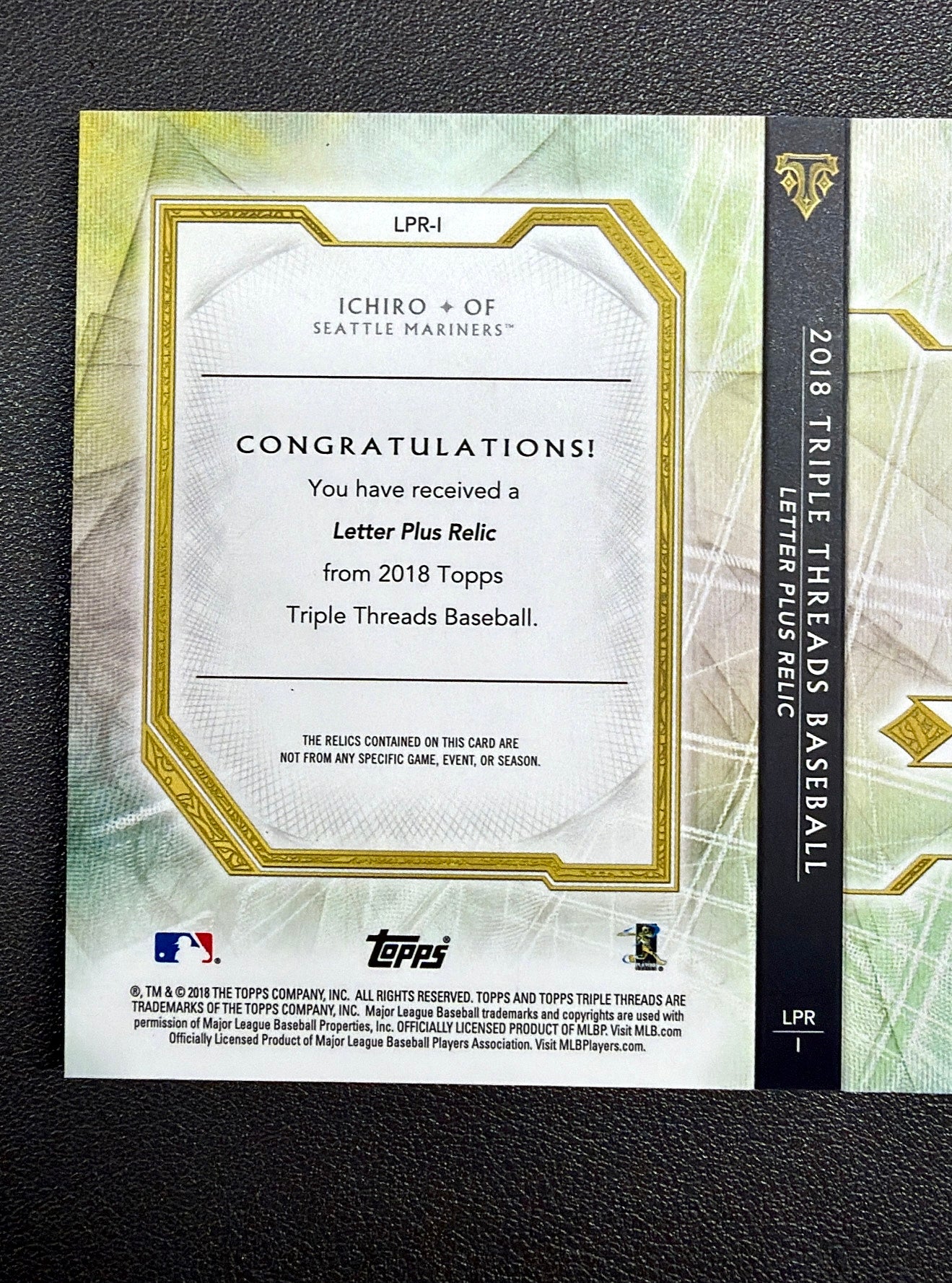 2018 Topps Triple Threads Ichiro Letter Plus Relic Booklet 1/1 Game Used Patch - MISPRINT ERROR RARE